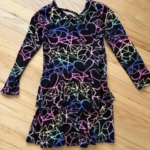 PixieLane Black Rainbow Hearts Stars Diamond Graphic Long Sleeve Dress Size 8